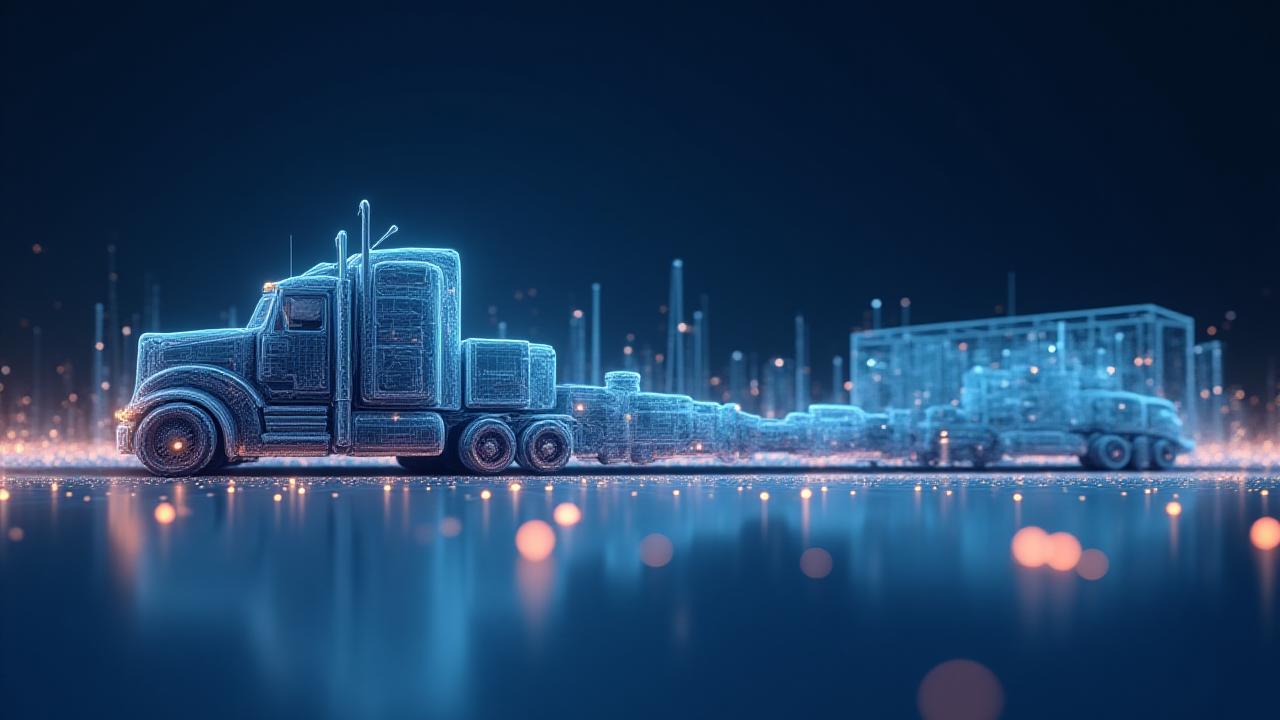 Abstract visualization of a modern, streamlined supply chain showing the flow of cargo